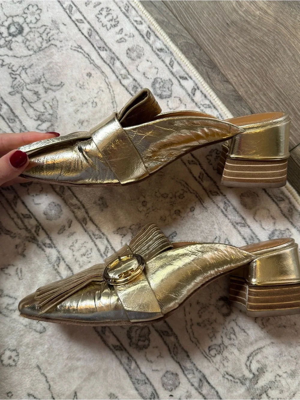Tory Burch Women's Multi Logo Kiltie Mules-Shoes gold